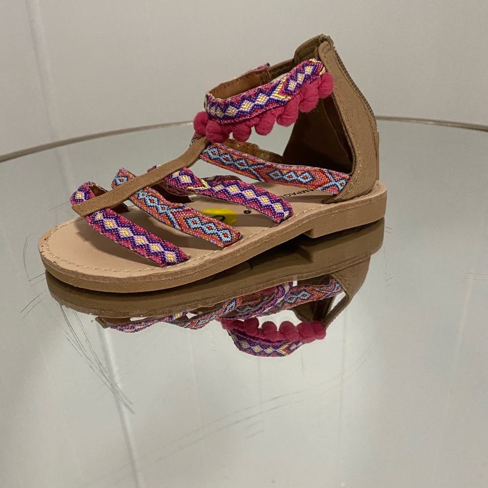 Rampage Little Girls Size 9 Pink & Purple Boho Summer Zip Up Flat Sandals